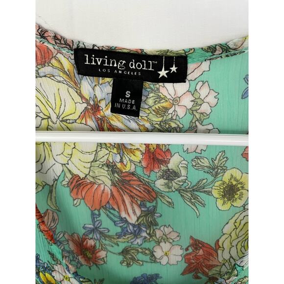 Women's vibrant floral sheer tank, pocket, empire waist, size small, Living Doll - Picture 4 of 6